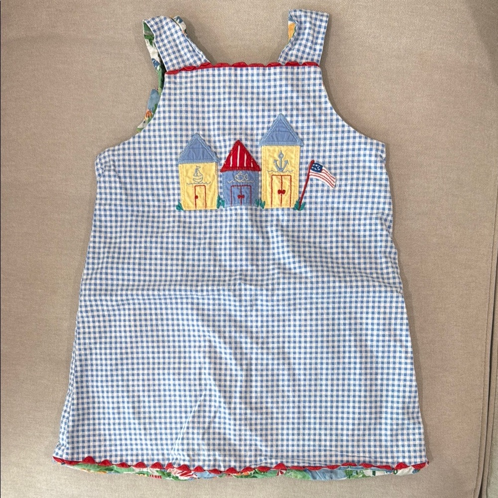 Blue Gingham Reversible Dress with Embroidering